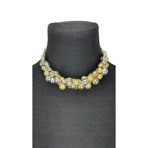 LC Lauren Conrad Signed Faux Silver Gold Round‎ Beaded Bauble Chain Necklace